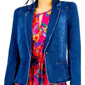 NWOT Women's Denim Puff-Sleeve Blazer Deep Sea